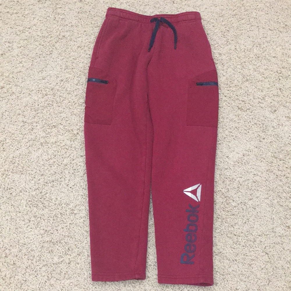 Reebok Kids Maroon Fleece Joggers with Navy Accents